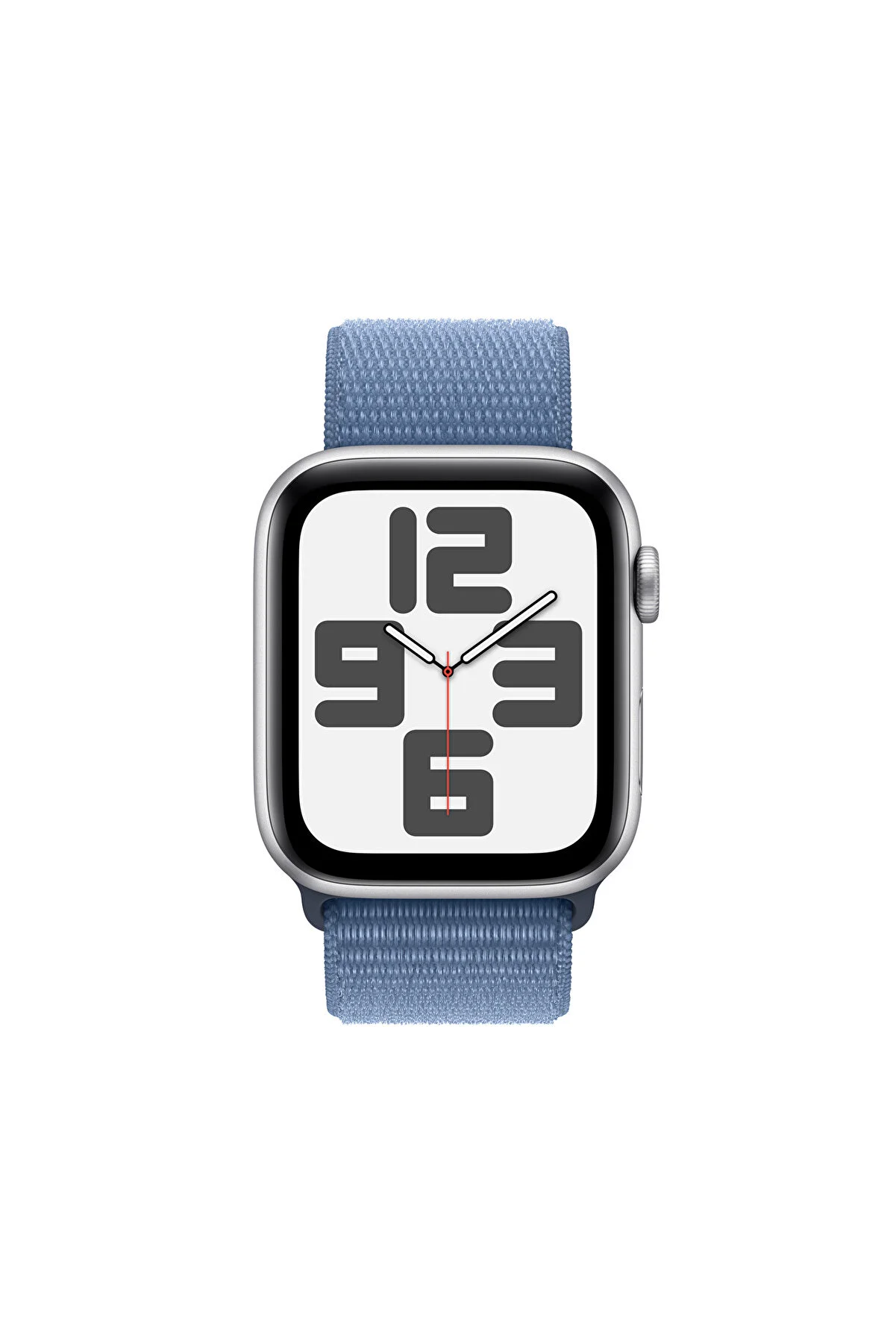 Mavi dokuma spor döngü kayışlı Apple Watch Serisi.