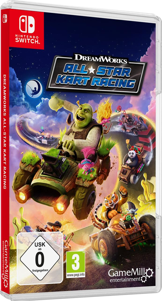 DreamWorks All-Star Kart Racing Spielbox für Nintendo Switch mit Shrek und Charakteren.