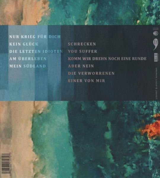 Rückseite eines Albumcovers mit deutschen Songtiteln und Texten.