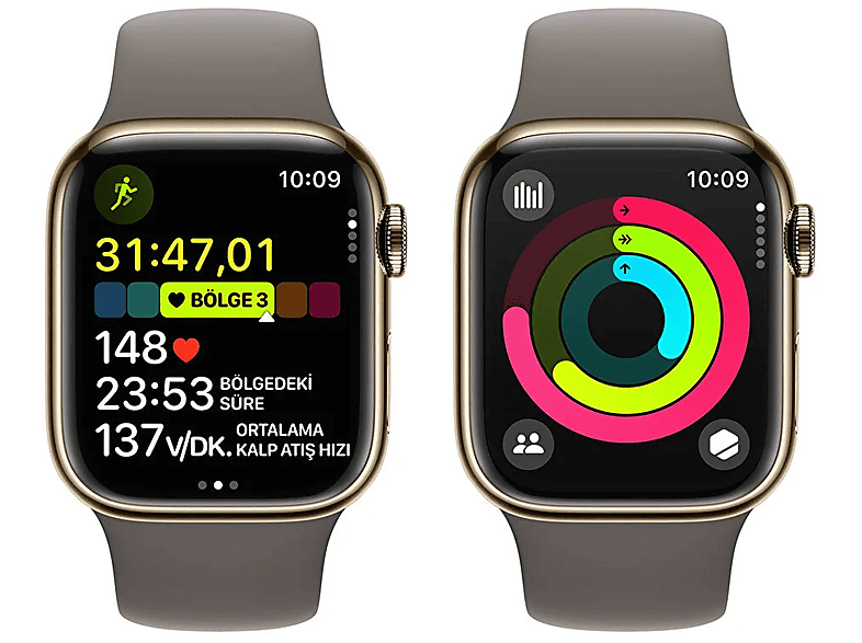 APPLE Watch Series 9 GPS + Cellular MRJ53TU/A  41 mm Altın Rengi Paslanmaz Çelik Kasa ve Kil Rengi Spor Kordon - S/M_4