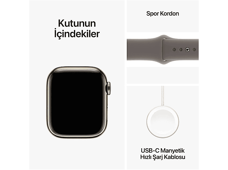 APPLE Watch Series 9 GPS + Cellular MRJ53TU/A  41 mm Altın Rengi Paslanmaz Çelik Kasa ve Kil Rengi Spor Kordon - S/M_8