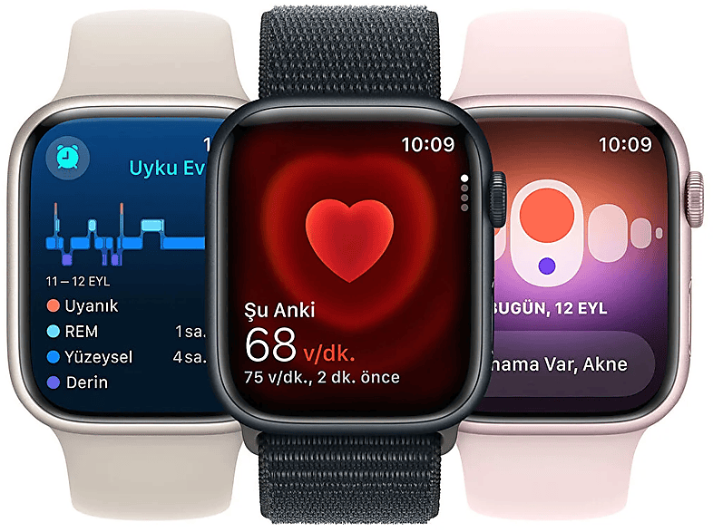 APPLE Watch Series 9 GPS + Cellular MRJ93TU/A  41 mm Grafit Paslanmaz Çelik Kasa ve Gece Yarısı Spor Kordon - M/L_6