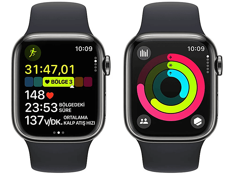 APPLE Watch Series 9 GPS + Cellular MRJ93TU/A  41 mm Grafit Paslanmaz Çelik Kasa ve Gece Yarısı Spor Kordon - M/L_7