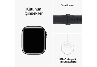 APPLE Watch Series 9 GPS + Cellular MRJ93TU/A  41 mm Grafit Paslanmaz Çelik Kasa ve Gece Yarısı Spor Kordon - M/L_9