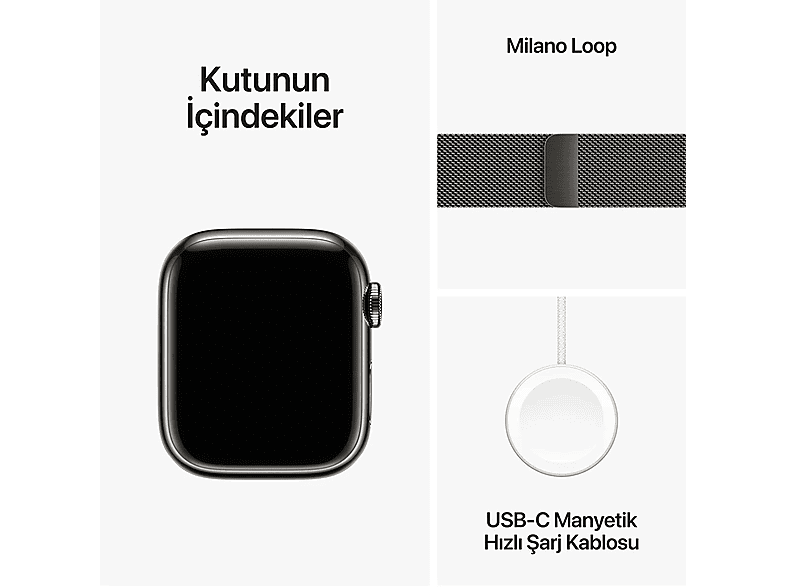 APPLE Watch Series 9 GPS + Cellular MRJA3TU/A  41 mm Grafit Paslanmaz Çelik Kasa ve Grafit Milano Loop_7