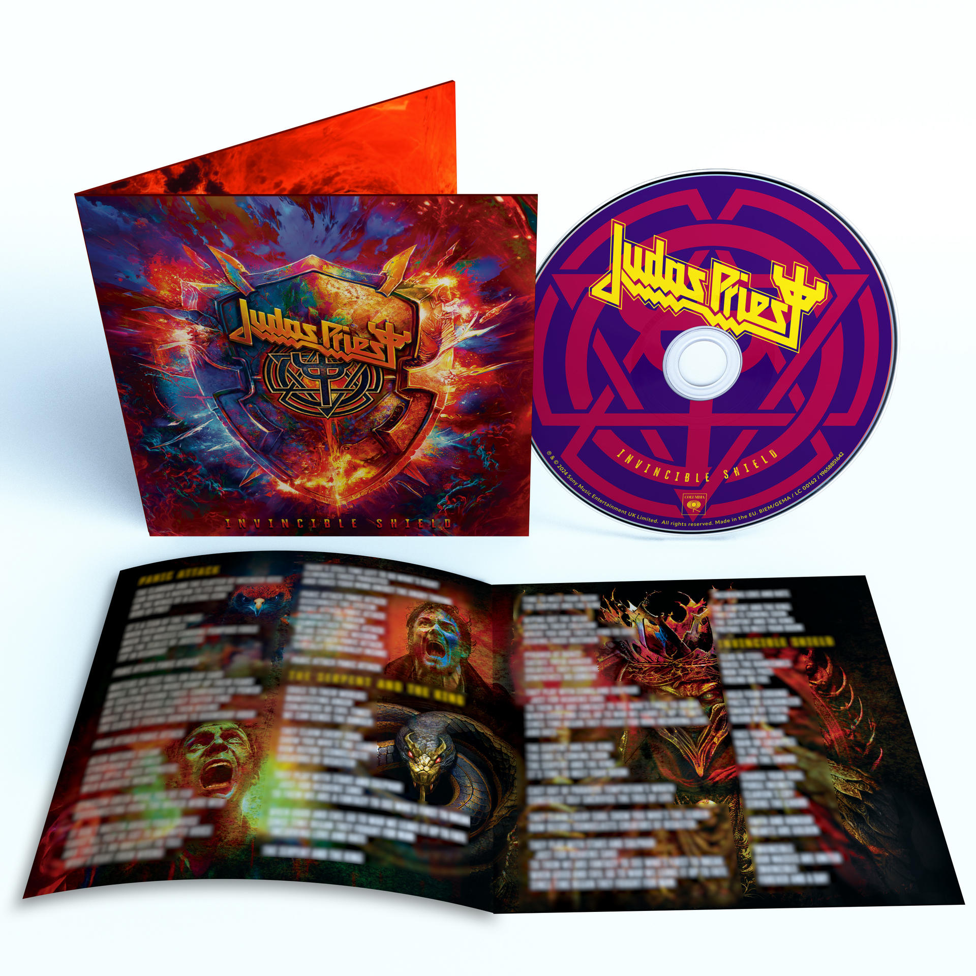 Judas Priest Albumcover, CD und offenes Booklet mit Band- und Albumdetails.