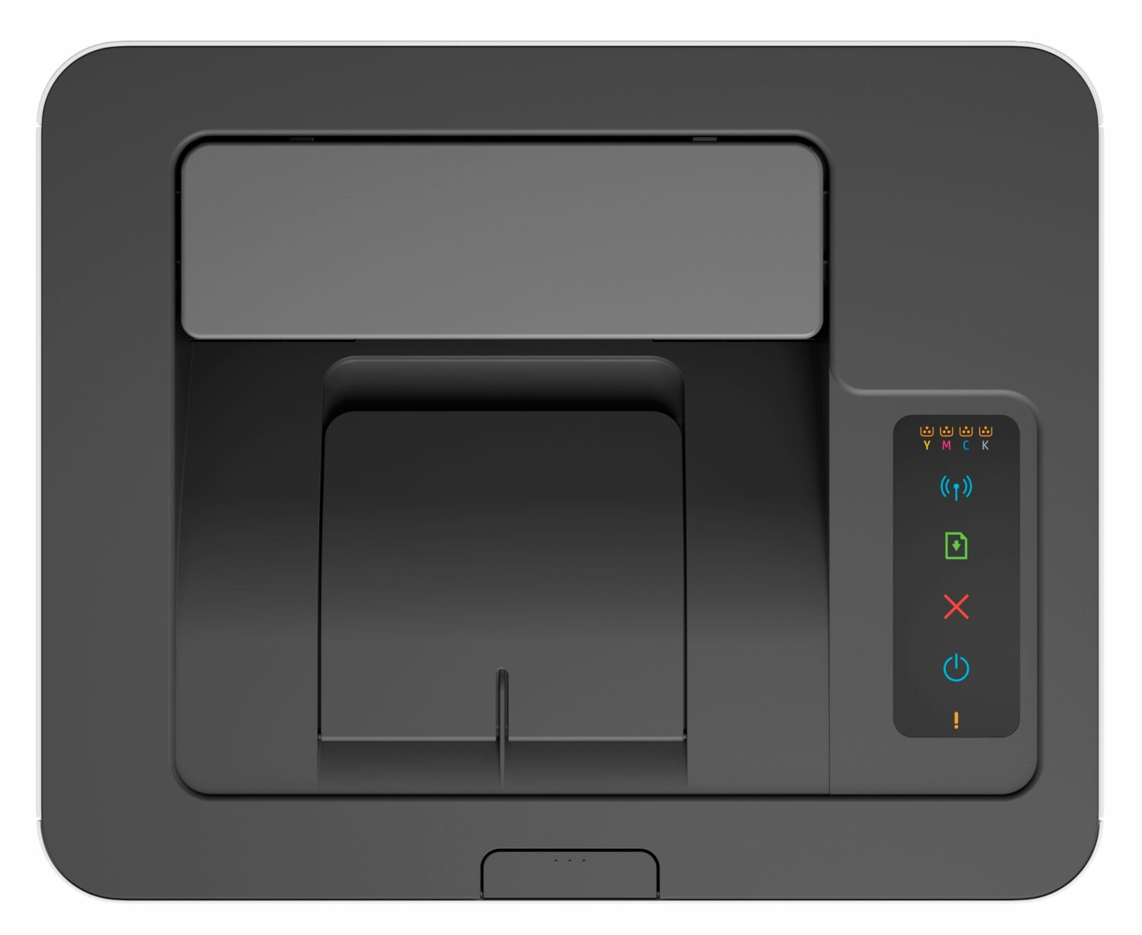 Czarna drukarka z panelem sterowania po prawej stronie.