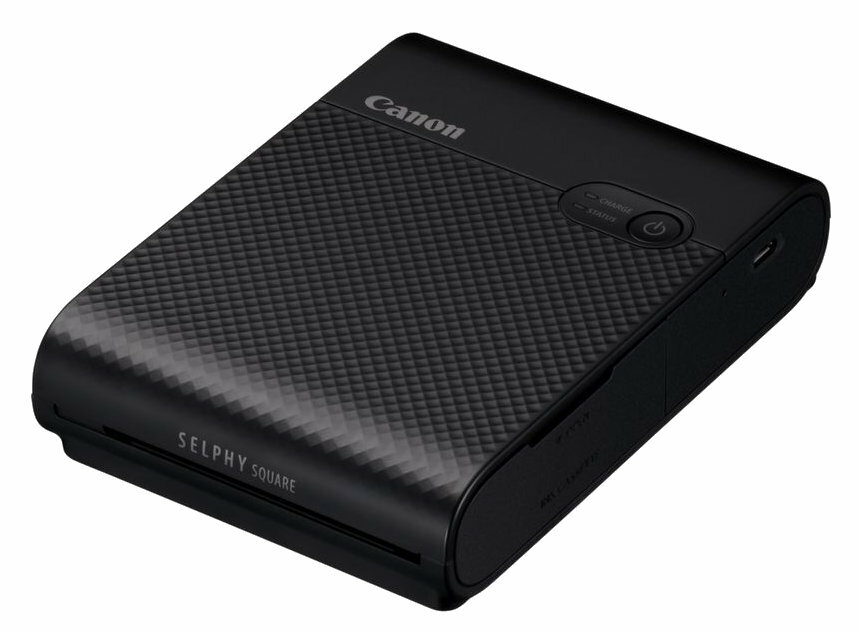 Czarna drukarka Canon Selphy Square.