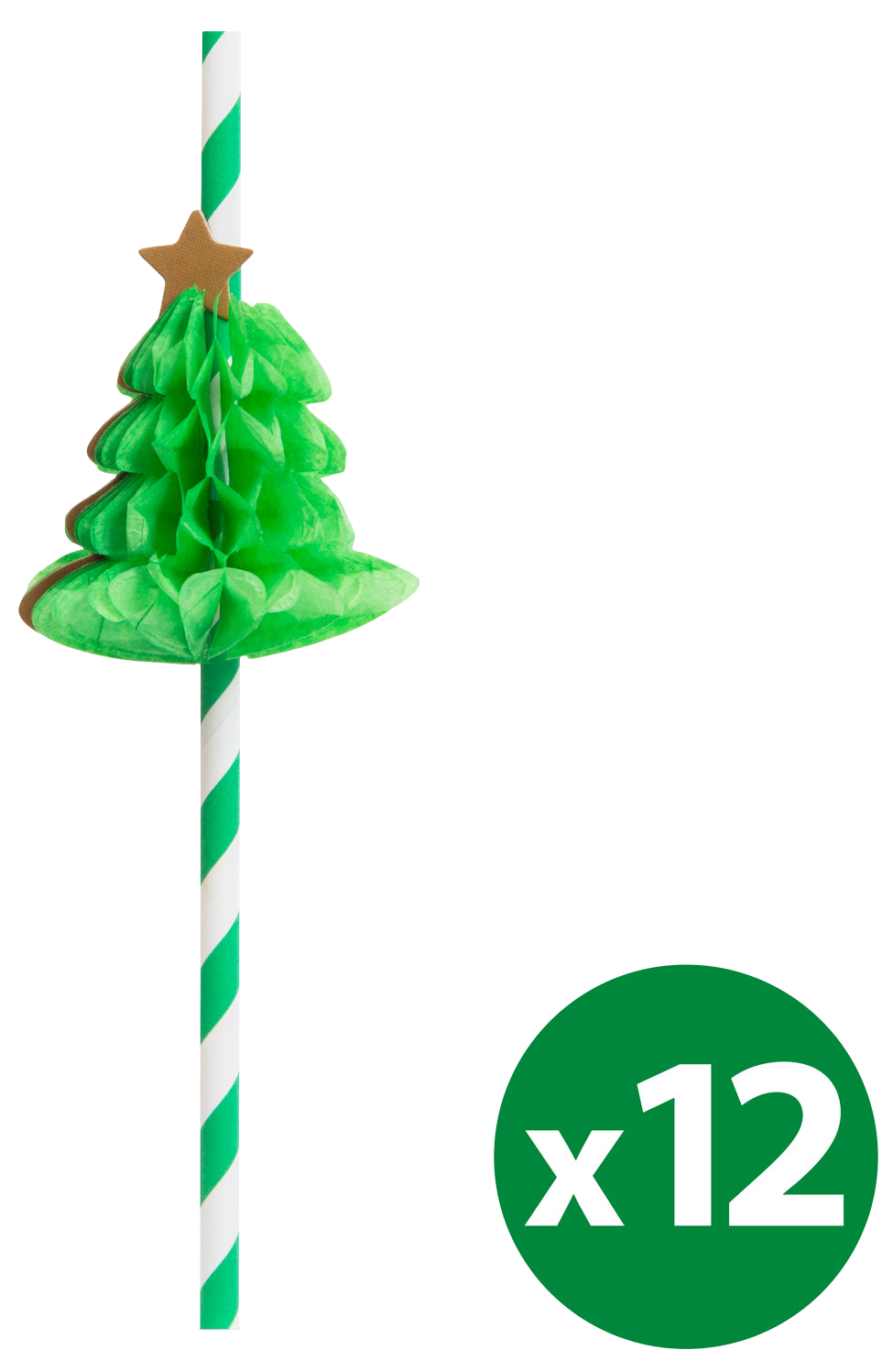 FAMILY CHRISTMAS Papír szívószál, 3D fenyőfa,12 db / csomag (57603C)
