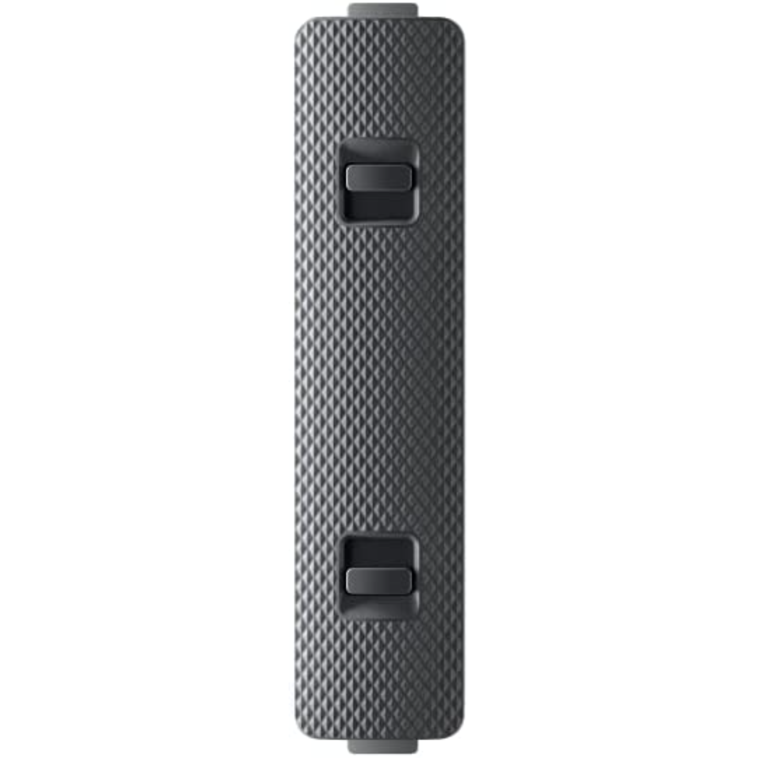 A dark grey device with two buttons on a black background.