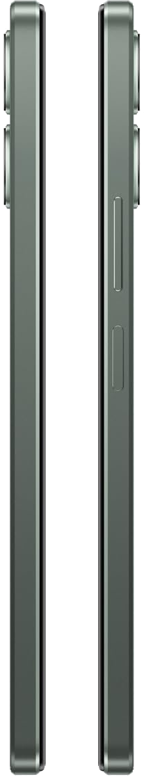 Seitenansicht eines Mobiltelefons in grüner Farbe, schwarzer Hintergrund. Lautstärke- und Ein-/Aus-Tasten sichtbar.