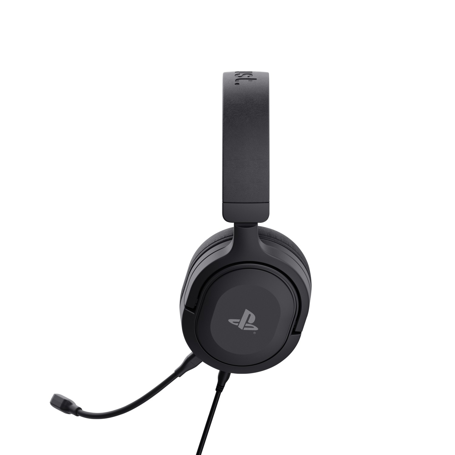 Black gaming headset with microphone, on a white background. The headset has a PlayStation logo.