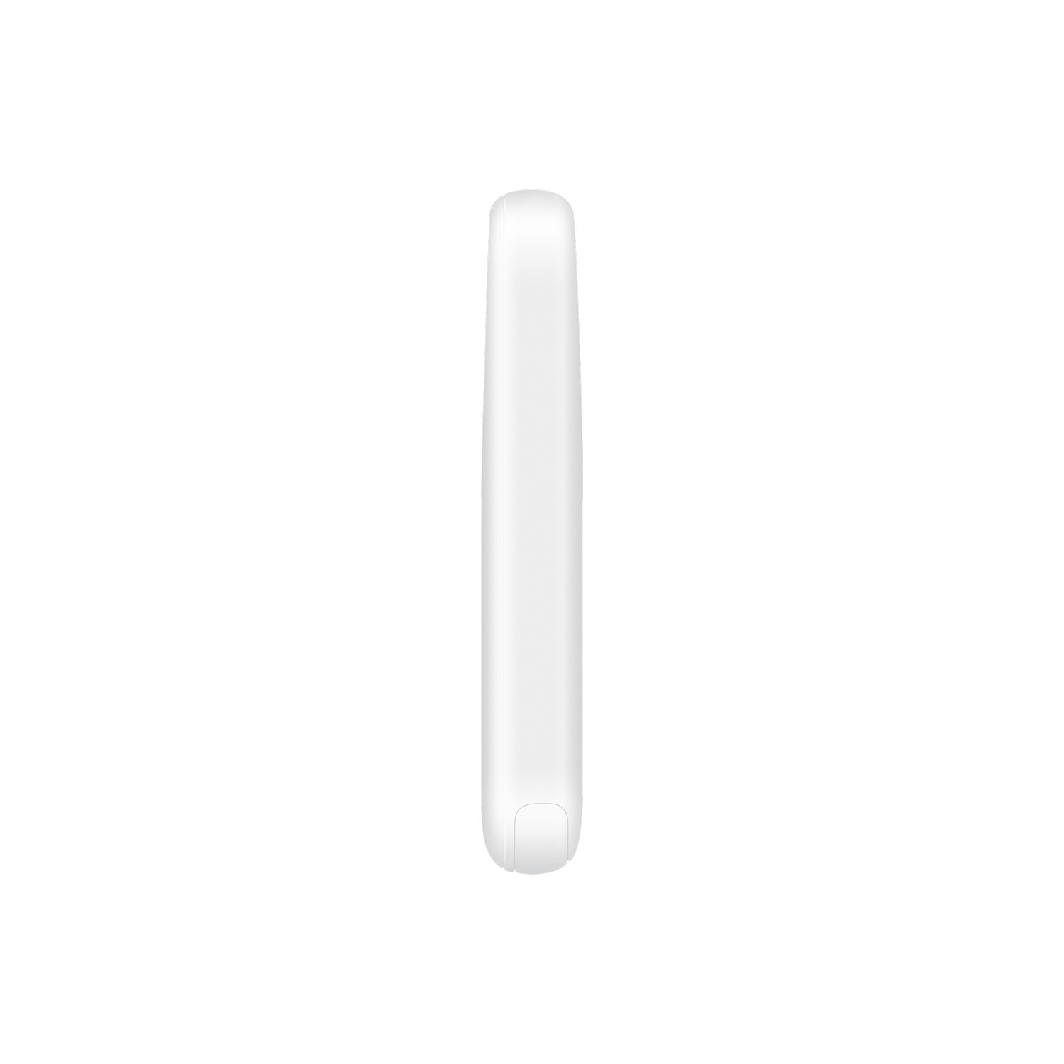 A white rectangular object on a white background, possibly a device.