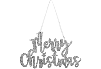 FAMILY CHRISTMAS Karácsonyi dekoráció, "Merry Christmas" felirat, 20 x 12 cm, ezüst (58541B)