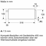 Diagramm eines rechteckigen Geräts mit Abmessungen in mm. Details umfassen Länge, Höhe und Breite.