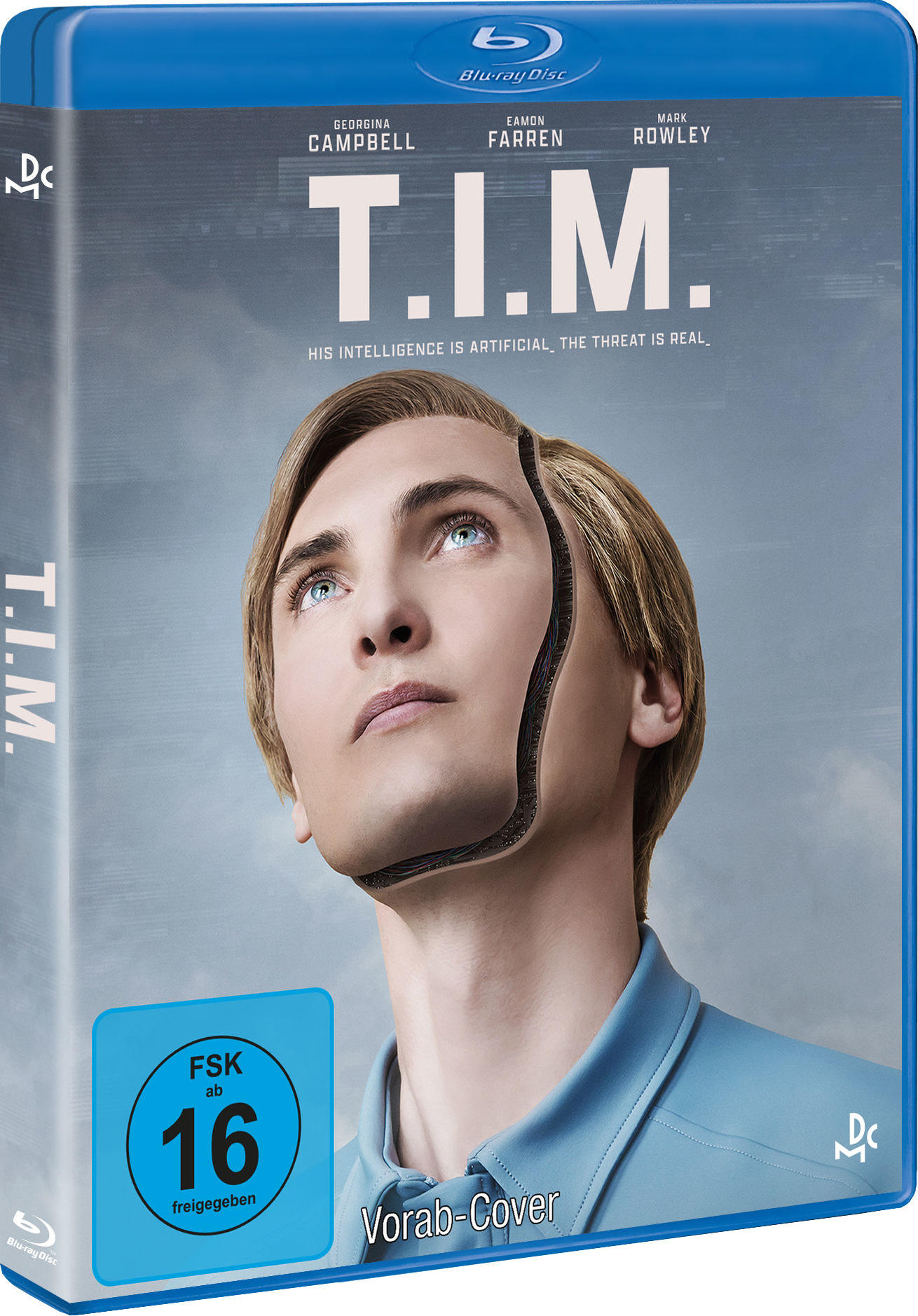 Ein Blu-ray-Cover mit einem ausgeschnittenen Gesicht eines Mannes, mit dem Text 'T.I.M.' und einem Bewertungsetikett.