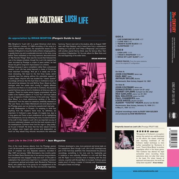 John Coltrane Albumcover mit Text und einem Foto von Coltrane beim Saxophonspielen.
