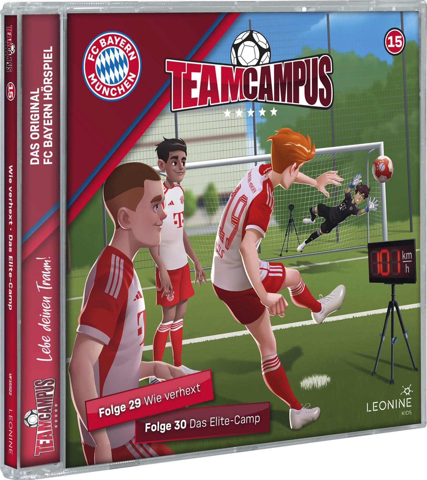 Ein CD-Case mit Cartoon-Bildern von Fußballspielern und dem Titel 'TeamCampus' und 'FC Bayern München'.