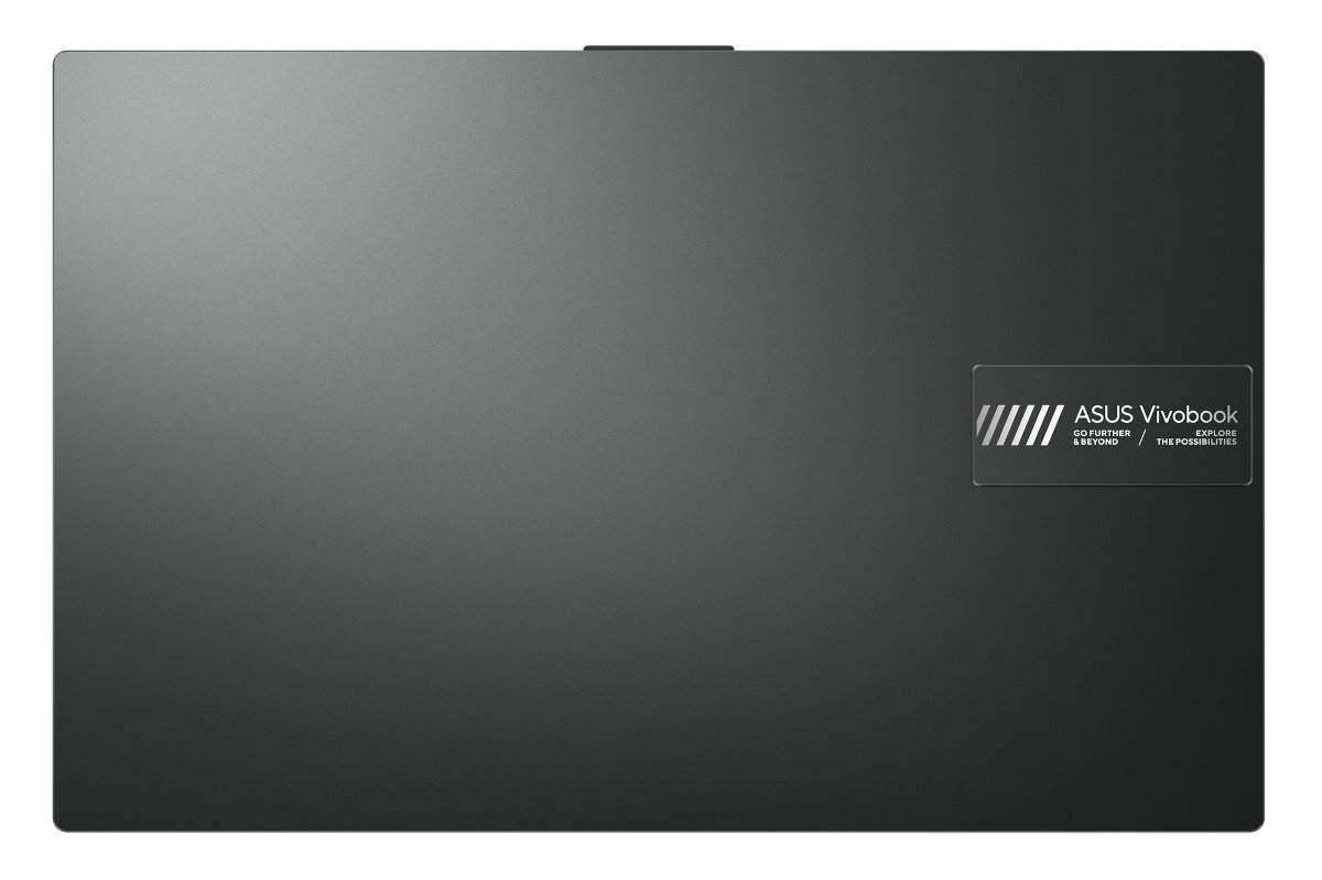 Tył laptopa, ciemnoszary, z logo i tekstem 'ASUS Vivobook'.