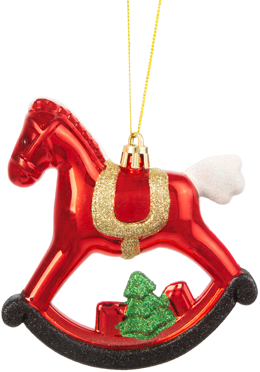 FAMILY CHRISTMAS Karácsonyfa dísz, hintaló, glitteres, 100 x mm (58552)