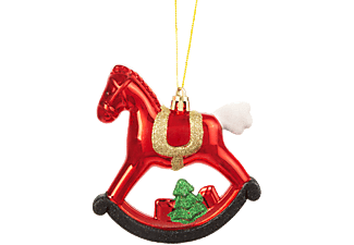 FAMILY CHRISTMAS Karácsonyfa dísz, hintaló, glitteres, 100 x 100 mm (58552)