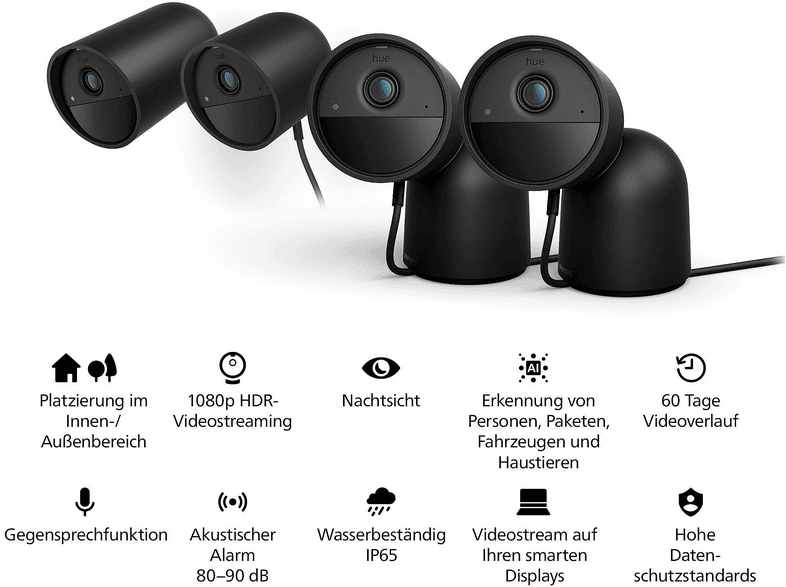Philips Hue Secure, Überwachungskamera (Anzahl Kameras: 1, für Innen + Außen, Nachtsichtfunktion, Akkubetrieb, Schwarz) — Foto 5 von 5