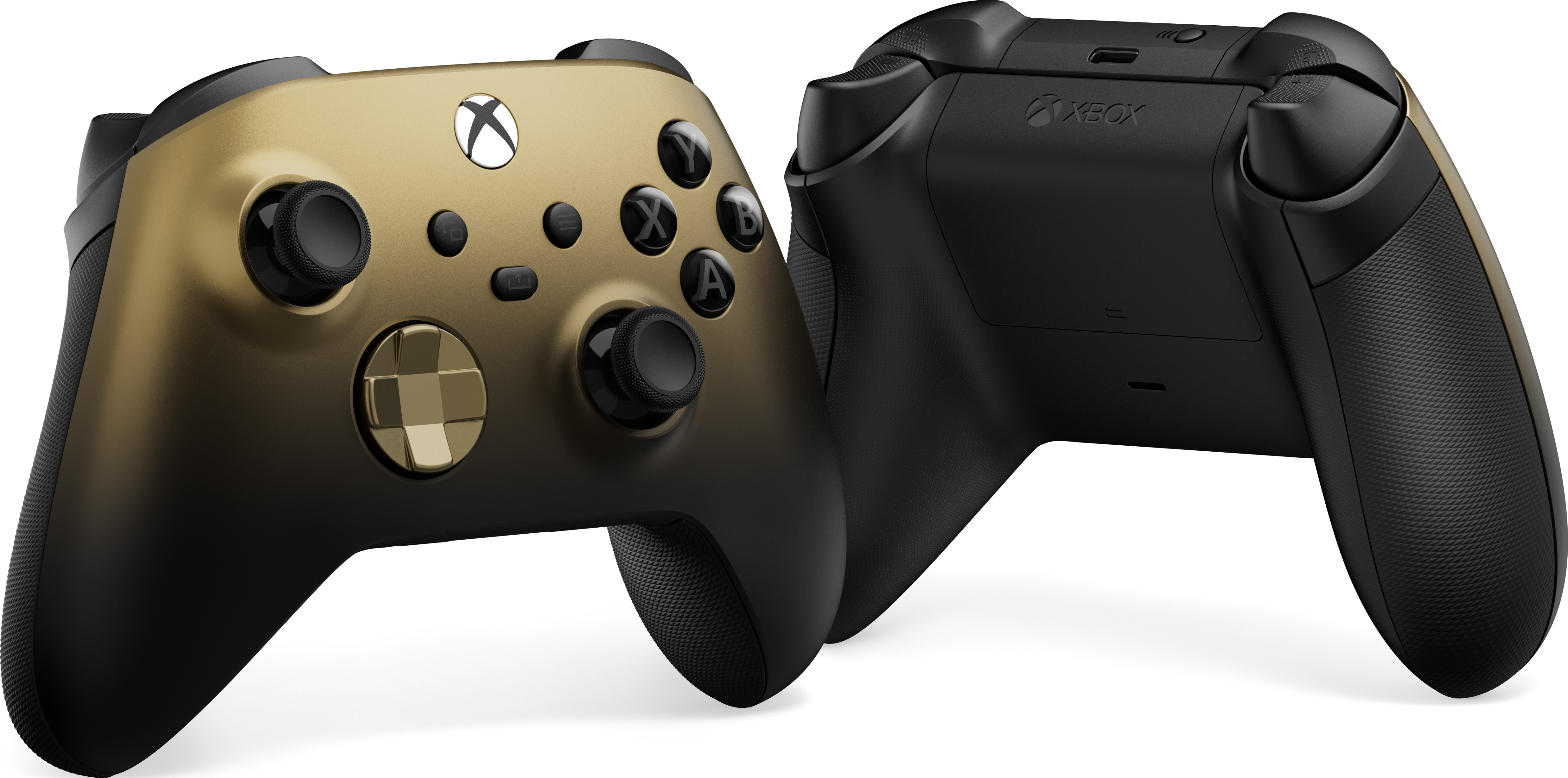 Zwei Xbox-Controller nebeneinander. Der linke ist gold und schwarz.