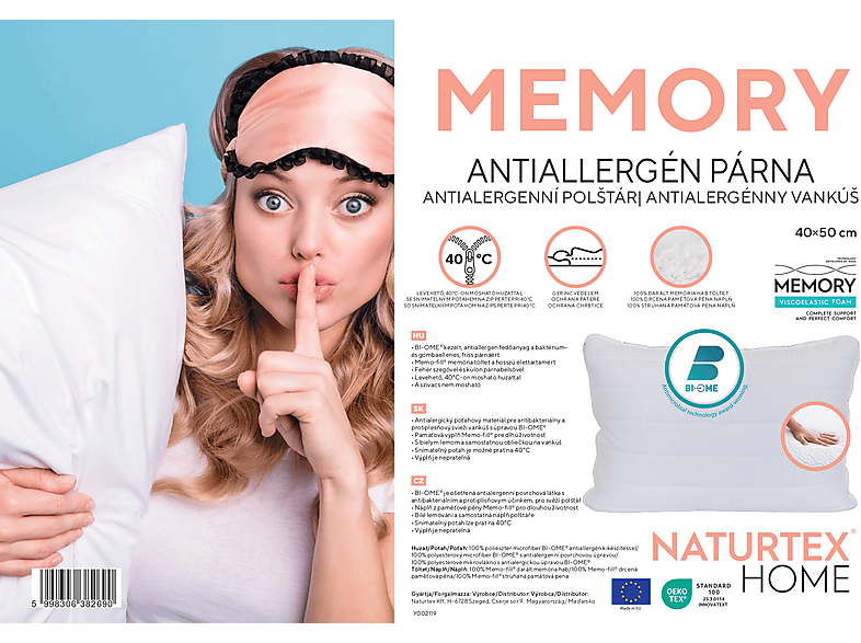 NATURTEX Memory antiallergén kispárna, 40x50cm, 450g