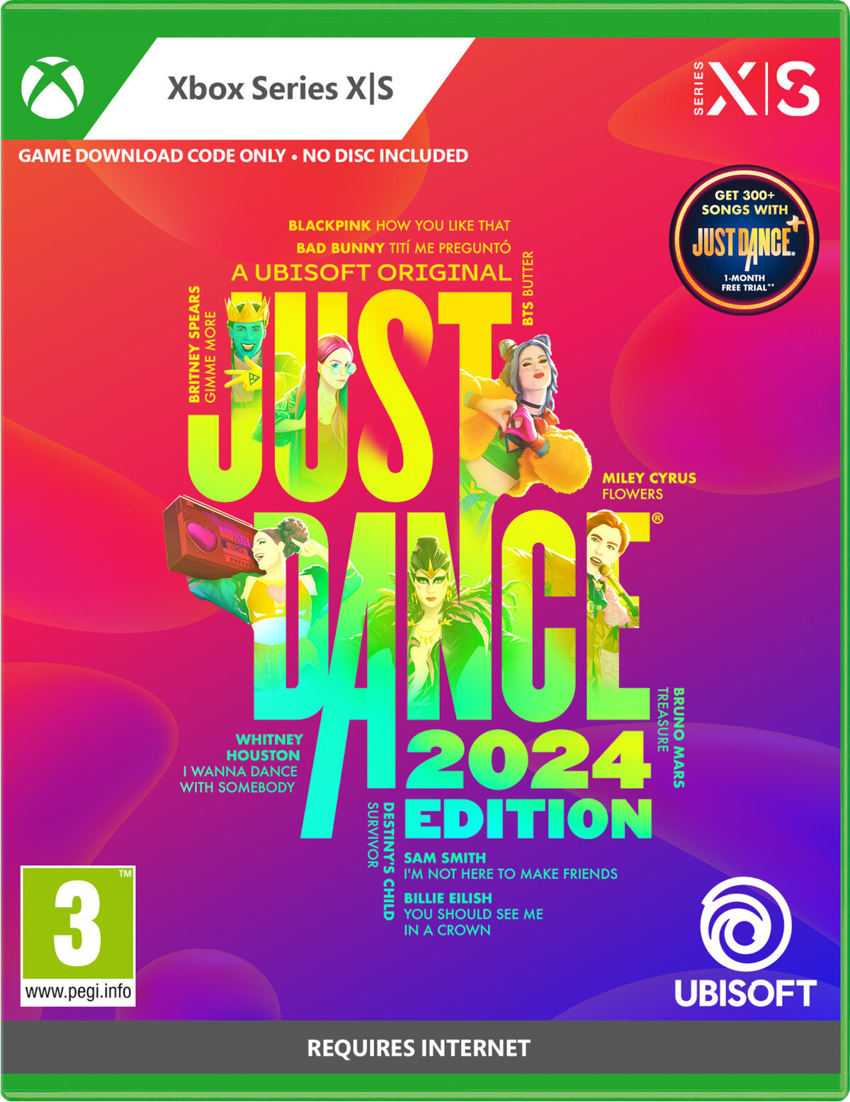 Opakowanie gry Just Dance 2024 Edition. Zawiera piosenkarzy i tytuł gry.