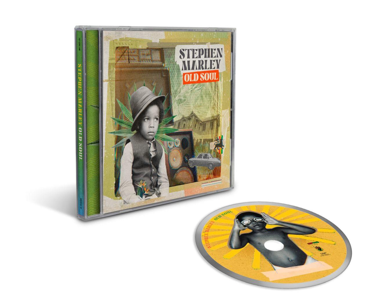 CD-Hülle und -Disc von Stephen Marleys Album „Old Soul“. Das Cover zeigt ein Kind mit Hut. Die Disc ist gelb mit einem Bild.