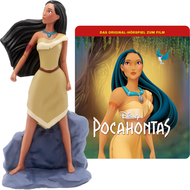 Eine Pocahontas-Figur und ein Filmcover mit Pocahontas darauf.