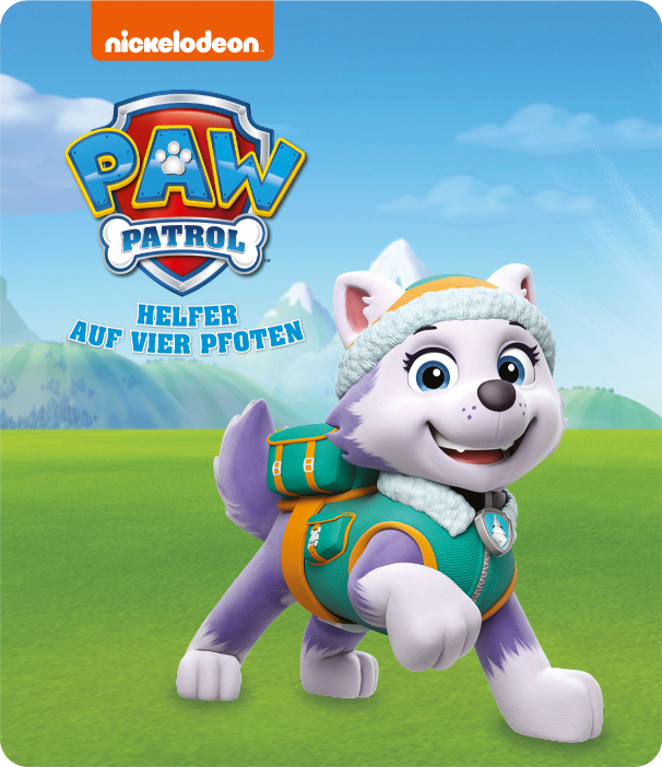 Ein Cartoon-Bild von Everest, einem lila Hund von Paw Patrol. Sie lächelt und trägt Ausrüstung.