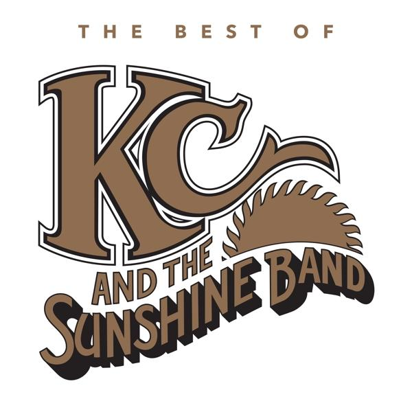 Das Logo für KC and The Sunshine Band. Die Wörter sind in Braun und Weiß gehalten.