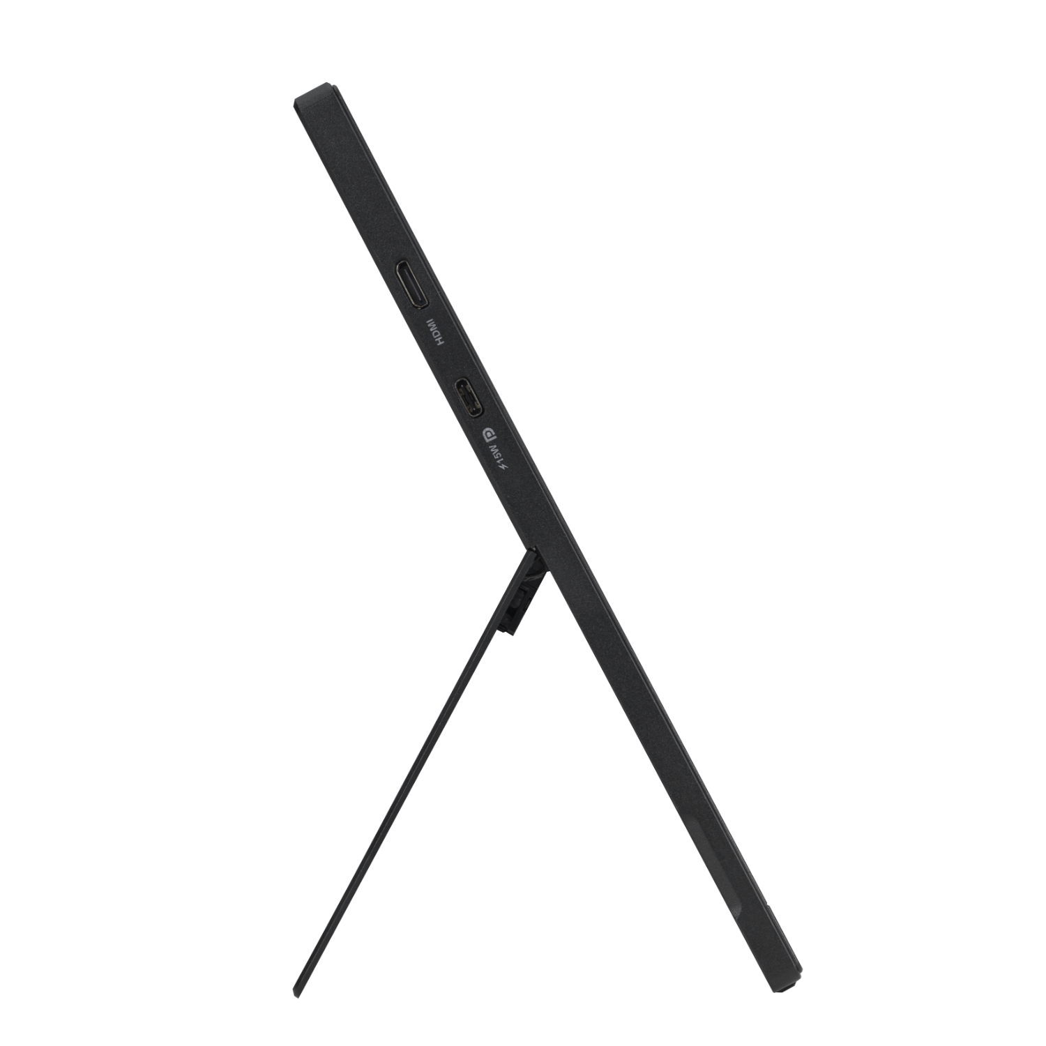 ASUS ProArt monitor, zwart, zijaanzicht, met een standaard. Toont aansluitpoorten.