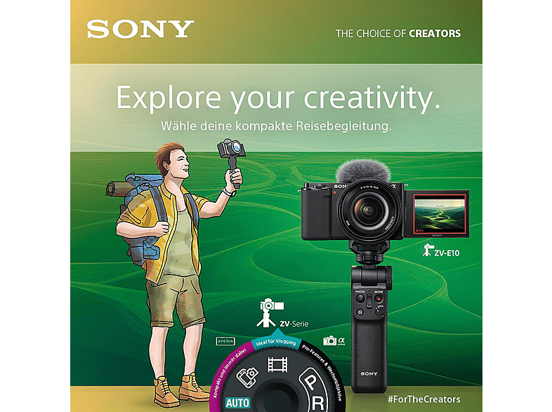 Thumbnail - SONY Alpha ZV-E10 Body Vlogging Kamera Systemkamera, 7,5 cm Display Touchscreen, WLAN