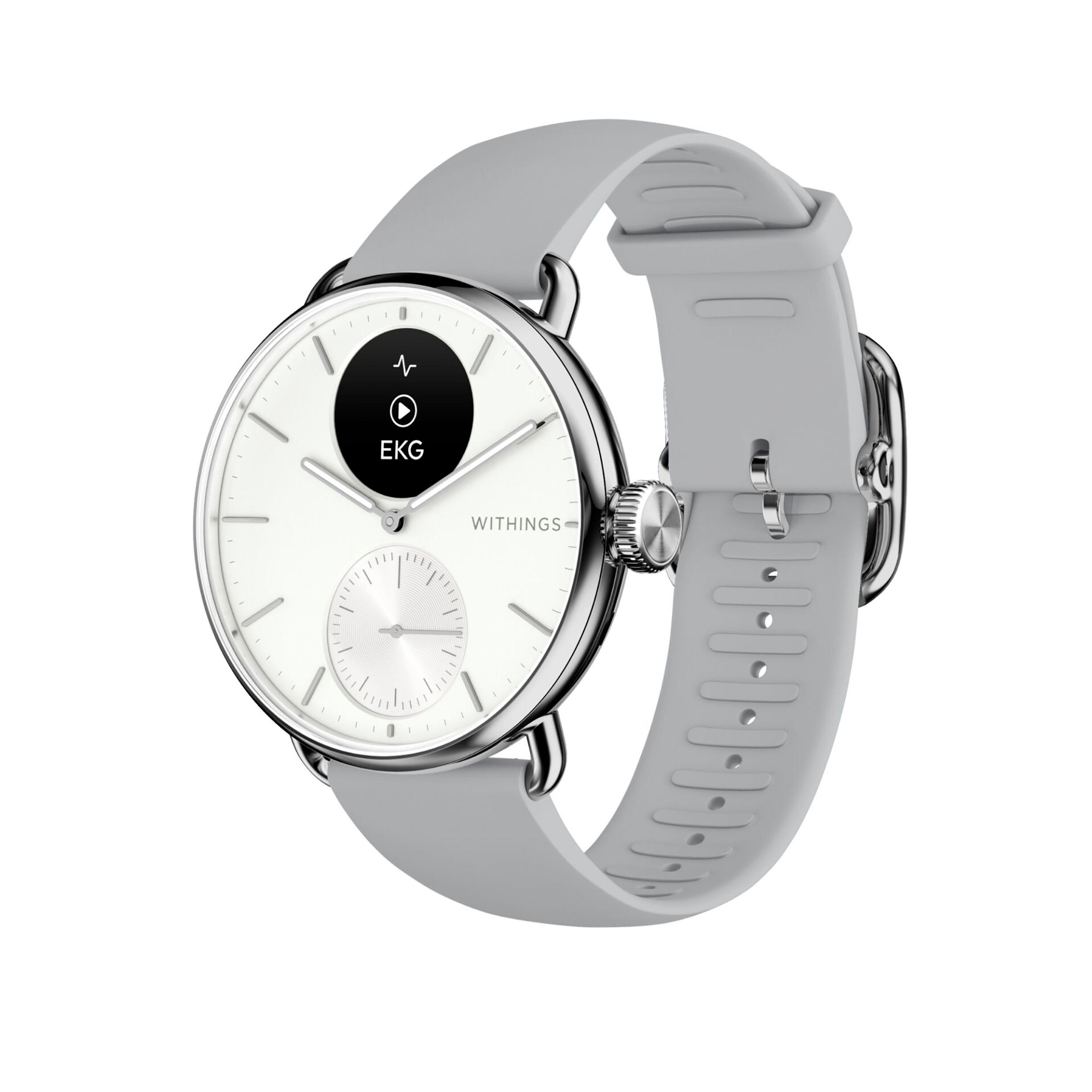Kautschuk, Armbandmaterial: ScanWatch mm, Smartwatch Edelstahl, Edelstahl WITHINGS 38 2 Weiß
