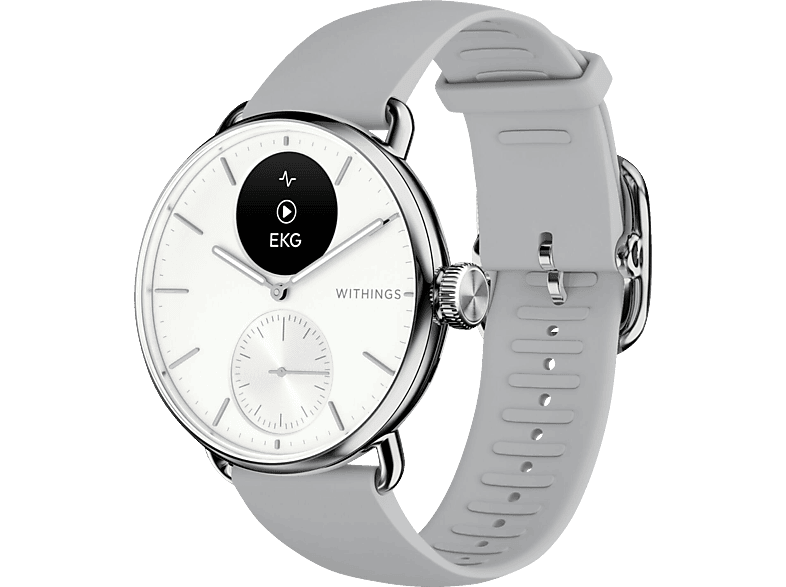 Edelstahl, 2 Armbandmaterial: ScanWatch Edelstahl mm, WITHINGS Kautschuk, 38 Weiß Smartwatch