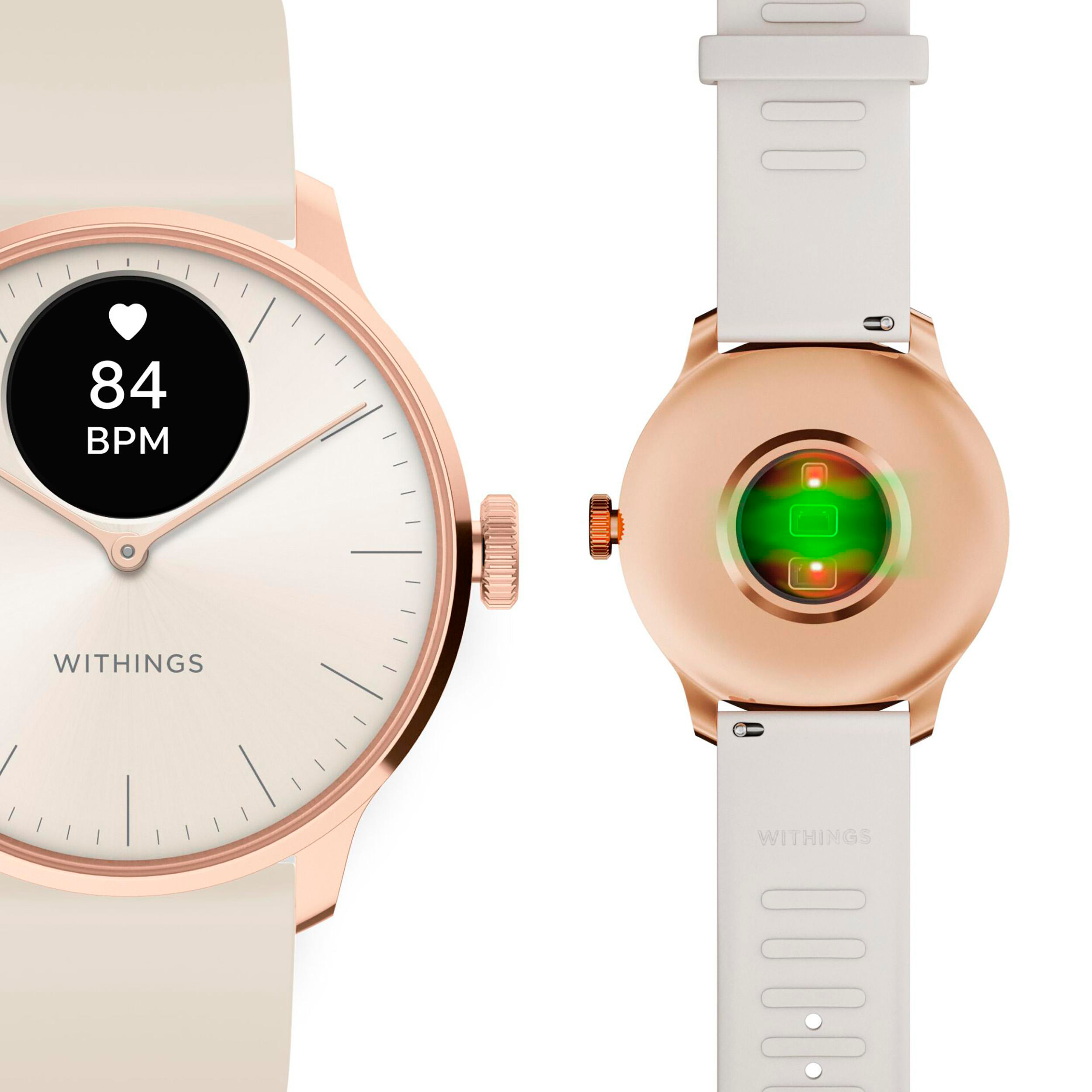 WITHINGS ScanWatch Light Smartwatch Edelstahl Armbandmaterial: mm, Roségold 37 Edelstahl, Weiß Kautschuk