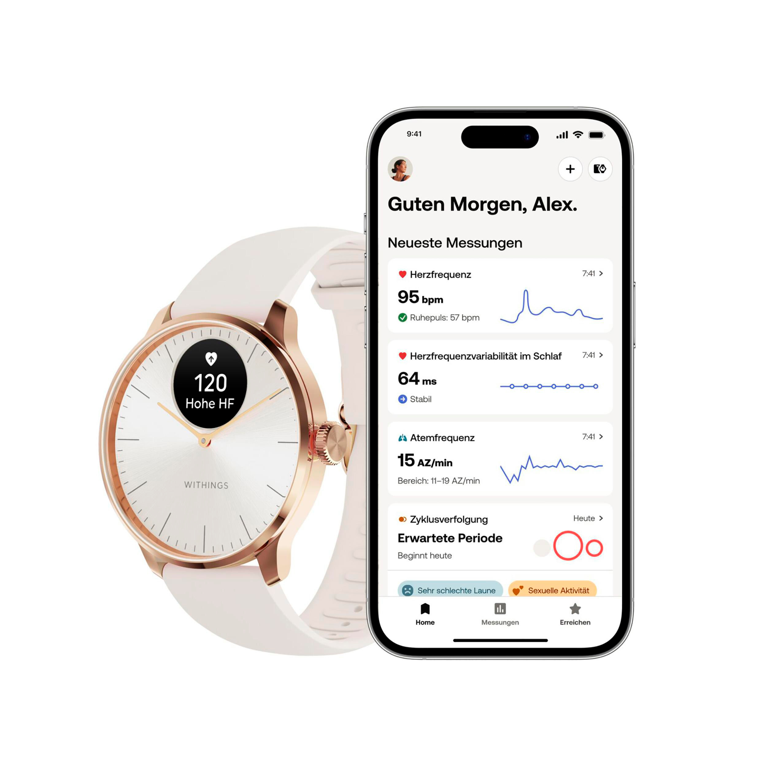 WITHINGS ScanWatch Light Smartwatch Kautschuk, Roségold Armbandmaterial: mm, Weiß 37 Edelstahl Edelstahl