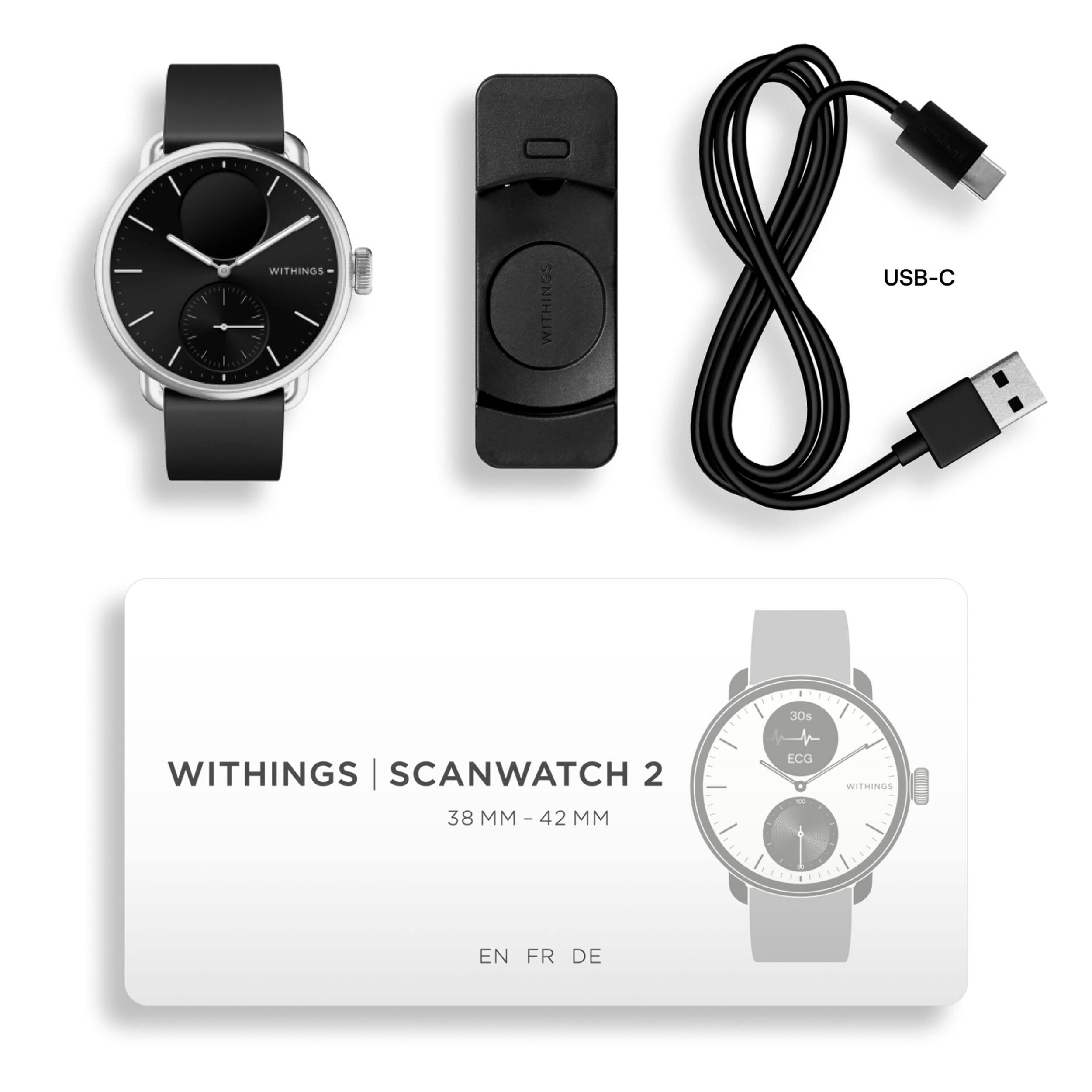 Armbandmaterial: ScanWatch 38 Edelstahl Edelstahl, Schwarz Kautschuk, 2 Smartwatch WITHINGS mm,