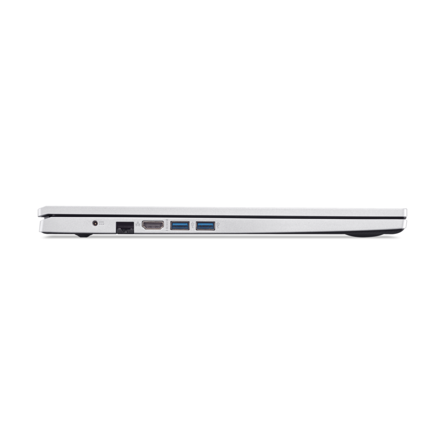 A laptop's side profile, showcasing ports against a black background.