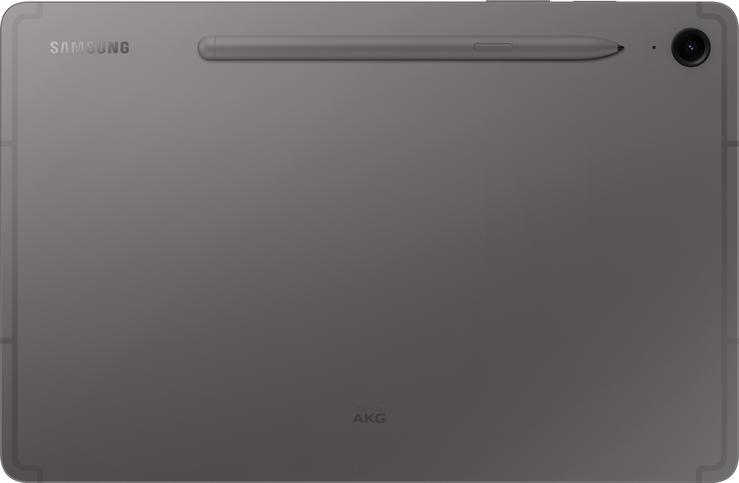 Rückansicht eines Tablets mit Stift, Kamera und AKG-Branding.