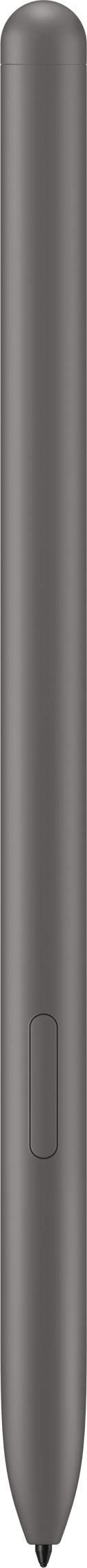 Ein silberner Eingabestift, zylindrische Form, mit Knopf, isoliert auf weißem Hintergrund.