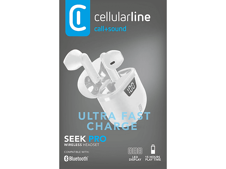 Auriculares True Wireless - CellularLine SEEK PRO, Intraurales, Bluetooth, Blanco