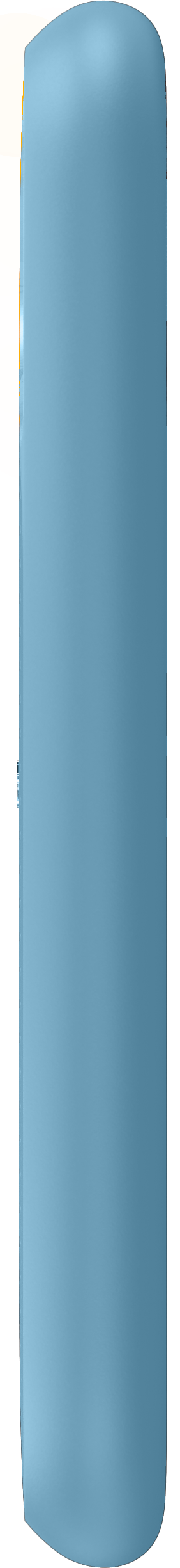 Een blauw, langwerpig, cilindrisch object tegen een zwarte achtergrond.