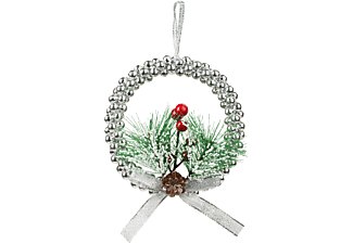 FAMILY CHRISTMAS Karácsonyi dekoráció, akasztható, ezüst koszorú, 10 cm (58566A)