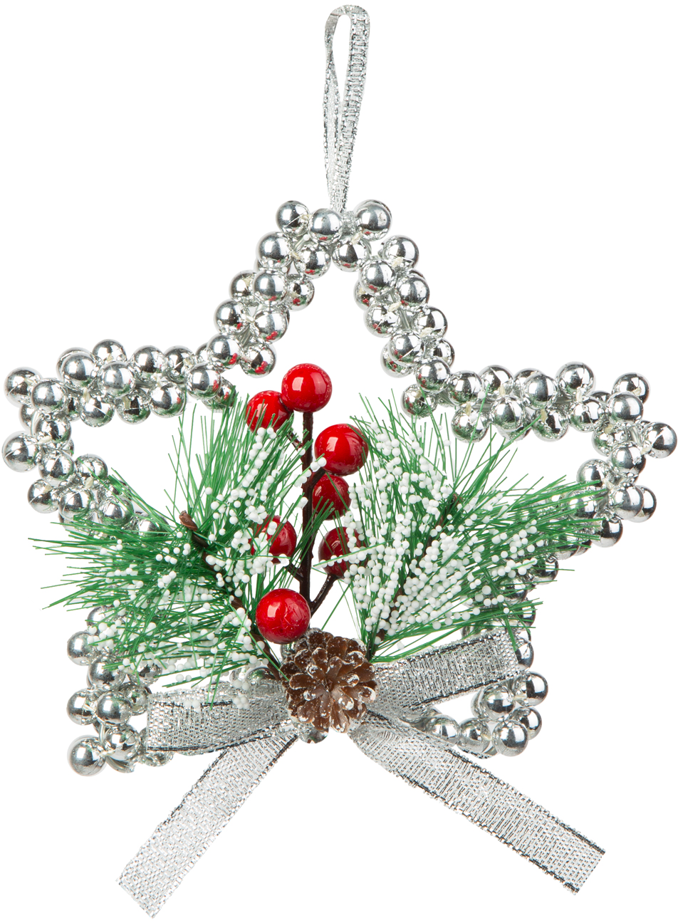 FAMILY CHRISTMAS Karácsonyi dekoráció, akasztható, ezüst csillag, 10 cm (58566B)