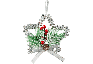 FAMILY CHRISTMAS Karácsonyi dekoráció, akasztható, ezüst csillag, 10 cm (58566B)