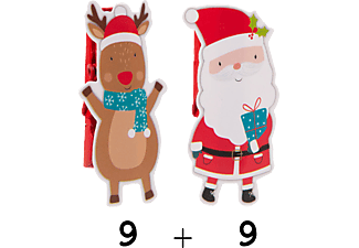 FAMILY CHRISTMAS Karácsonyi csipesz szalaggal, mikulás, 22 x 35 mm, 18 db, 2 méter / csomag (58526A)