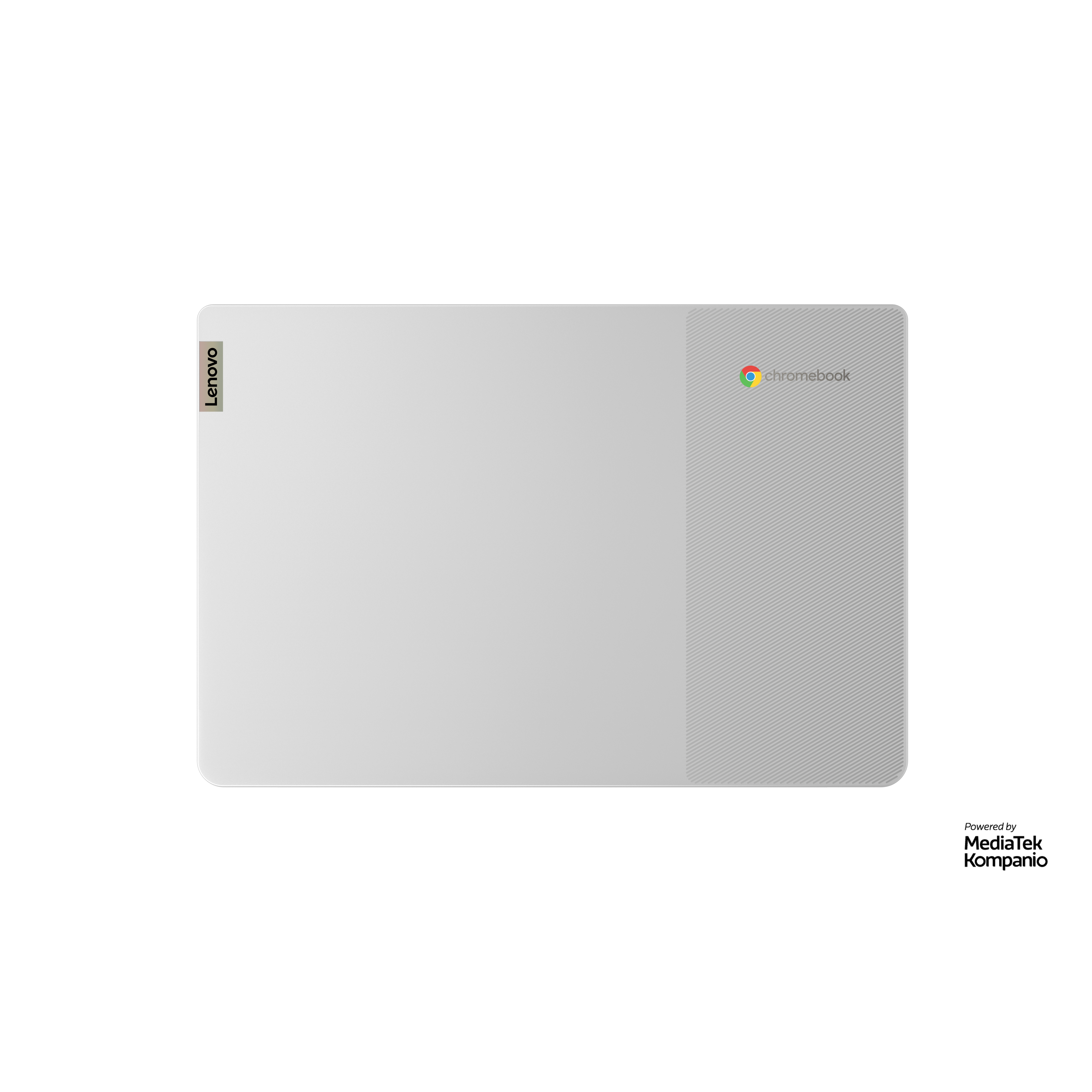 Ein weißes Lenovo Chromebook Laptop vor weißem Hintergrund.